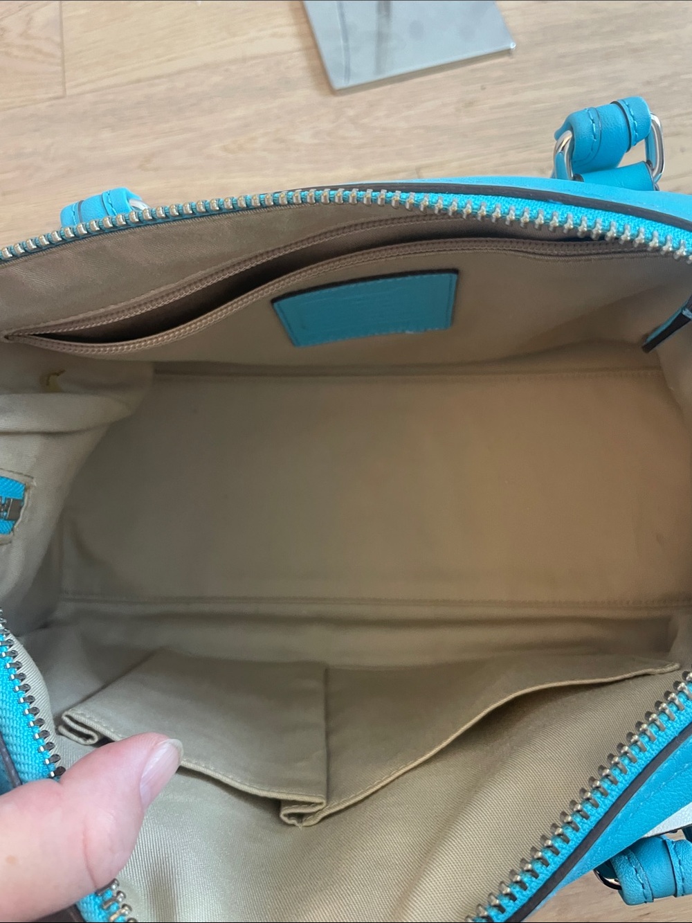 Coach Turquoise Leather Satchel Perforated Tassel Boston Bag Top Handle - Picture 6 of 14